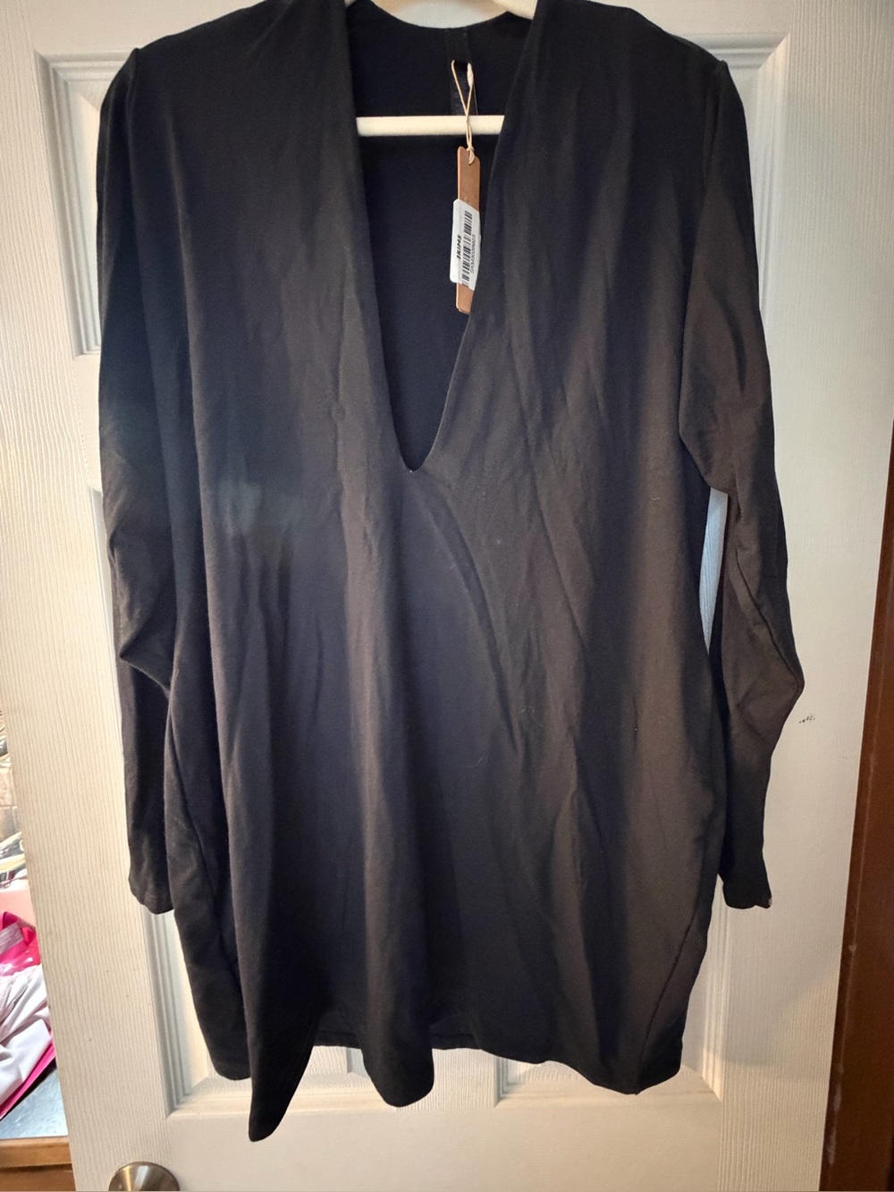 SKIMS Deep Plunge Long Sleeve Dress/Top in the shade Obsidian/Onyx